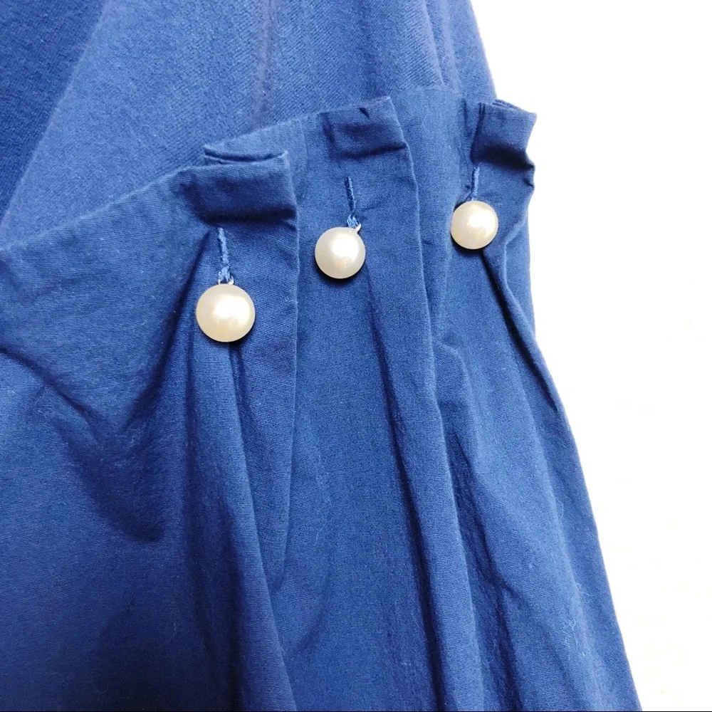 Amaryllis Blue Long Sleeve Back-Tie Top Small - Picture 6 of 8